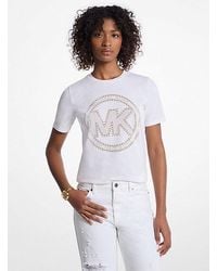 Michael Kors - Studded Logo Charm Organic Cotton Jersey T-Shirt - Lyst
