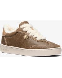 MICHAEL Michael Kors - Mk Scotty Distressed Leather And Sherpa Trainers - Lyst