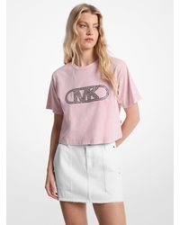 MICHAEL Michael Kors - Studded Garment-Dyed Cotton Cropped T-Shirt - Lyst