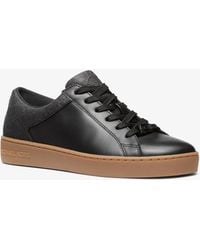 MICHAEL Michael Kors - Mk Keaton Leather And Glitter Logo Embossed Trainers - Lyst