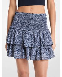 MICHAEL Michael Kors - Mk Floral Print Georgette Smocked Mini Skirt - Lyst