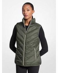 Michael Kors - Chevron Quilted Logo Print And Nylon Packable Vest - Lyst