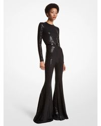 Michael Kors - Mk Hand-Embroidered Sequin Stretch Jersey Flared Jumpsuit - Lyst