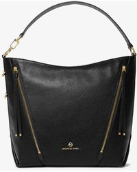 Michael kors brooklyn large leather shoulder bag black Clearance