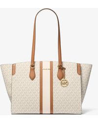 MICHAEL Michael Kors - Mk Becca Large Striped Signature Logo Tote Bag - Lyst