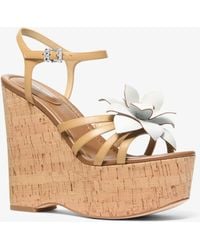 Michael Kors - Mk Jacie Floral Embellished Leather Wedge Sandal - Lyst
