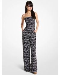 MICHAEL Michael Kors - Mk Floral Print Smocked Georgette Belted Jumpsuit - Lyst