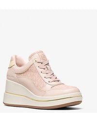 Michael Kors - Emmy Signature Logo And Leather Wedge Trainer - Lyst
