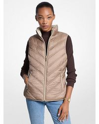 Michael Kors - Chevron Quilted Logo Print And Nylon Packable Vest - Lyst