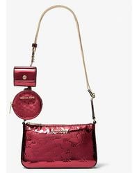 Michael Kors - Jet Set Small Metallic Logo Debossed Crossbody Bag With Case For Apple Airpods Pro - Lyst