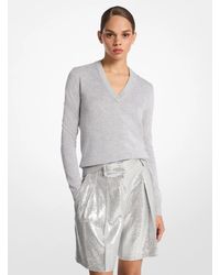 Michael Kors - Metallic Viscose Blend V-Neck Sweater - Lyst