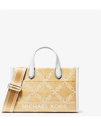 Michael Kors - Mk Gigi Small Empire Logo Jacquard Straw Small Tote Bag - Lyst