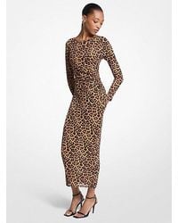 Michael Kors - Leopard Print Nylon Mesh Midi Dress - Lyst