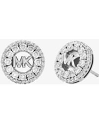 Michael Kors - Mk Fulton Precious Metal-Plated Pavé Logo Charm Stud Earrings - Lyst