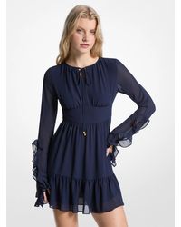 MICHAEL Michael Kors - Mk Ruffled Georgette Long-Sleeve Dress - Lyst
