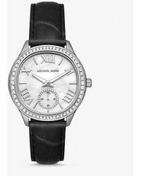 Michael Kors - Sage Pavé Silver-tone And Crocodile Embossed Leather Watch - Lyst