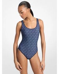MICHAEL Michael Kors - Mk Reversible Logo Scoopneck Swimsuit - Lyst