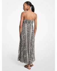 Vestido maxi de georgette fruncido con estampado chambray Michael