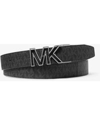 Michael Kors Reversible Logo And Faux Leather Belt - White