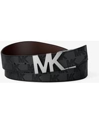 Michael Kors - Reversible Logo Embossed Leather Buckle Belt - Lyst