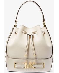 Michael Kors Reed Medium Studded Pebbled Leather Bucket Bag in Natural ...