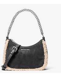Michael Kors - Jet Set Small Suede And Faux Shearling Convertible Crossbody Bag - Lyst