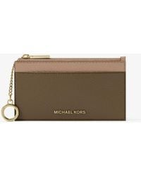 MICHAEL Michael Kors - Mk Jet Set Small Two-Tone Pebbled Leather Card Case - Lyst