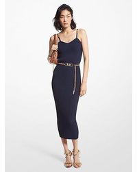 Michael Kors - Ribbed Stretch Viscose Belted Bustier Dress - Lyst