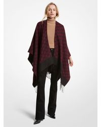 Michael Kors Logo Jacquard Turtleneck Poncho in Brown | Lyst