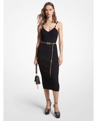 MICHAEL Michael Kors - Mk Ribbed Stretch Viscose Belted Bustier Dress - Lyst