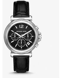 Michael Kors - Oversized Maren Silver-tone And Crocodile Embossed Leather Watch - Lyst