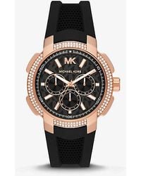 Michael Kors - Oversized Sydney Pavé Rose Gold-tone And Silicone Watch - Lyst