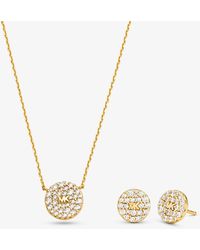 Michael Kors 14k Gold-plated Sterling Silver Pavé Logo Disc Earrings And Necklace Set - Metallic