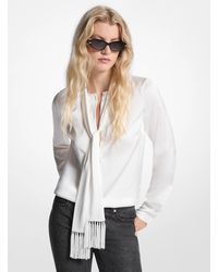 MICHAEL Michael Kors - Satin Fringed Tie-Neck Blouse - Lyst