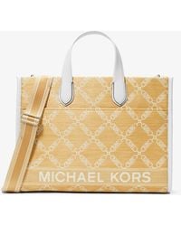 Michael Kors - Gigi Large Empire Logo Jacquard Straw Tote Bag - Lyst