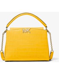 Michael Kors Karlie Medium Crocodile Embossed Leather Satchel - Yellow