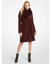 Michael Kors Faux Fur-collar Wool Blend Coat - Red
