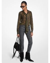 MICHAEL Michael Kors - Mk Metallic Paisley Print Tie-Front Georgette Blouse - Lyst