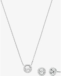 Michael Kors - Mk Fulton Precious-Metal Plated Sterling Pavé Logo Charm Necklace And Earrings Gift Set - Lyst