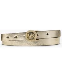 MICHAEL Michael Kors - Mk Metallic Leather Pavé Logo Belt - Lyst