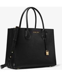 Michael Kors Shopper Mercer Large aus gekrispeltem Leder mit Akkordeondesign - Schwarz