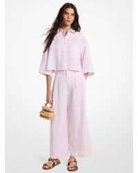 MICHAEL Michael Kors - Mk Pleated Linen Wide Leg Trousers - Lyst