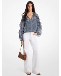 MICHAEL Michael Kors - Mk Ruffled Metallic Floral Georgette Blouse - Lyst