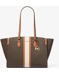 MICHAEL Michael Kors - Mk Becca Large Striped Signature Logo Tote Bag - Lyst