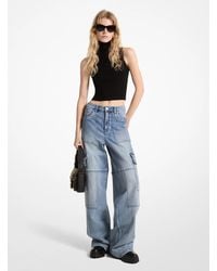 MICHAEL Michael Kors - Mk Stretch Denim Wide-Leg Cargo Jeans - Lyst