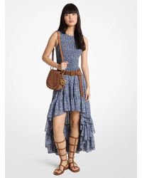 MICHAEL Michael Kors - Smocked Floral Print Georgette High-Low Dress - Lyst