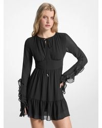MICHAEL Michael Kors - Mk Ruffled Georgette Long-Sleeve Dress - Lyst