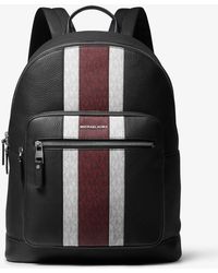Michael Kors Hudson Pebbled Leather And Logo Stripe Backpack - Black