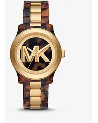 Michael Kors - Runway Goldtone & Tortoiseshell Acetate Logo Watch - Lyst