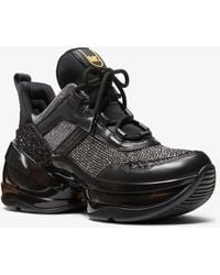 Michael Kors Olympia Extreme Embellished Leather And Glitter Chain-mesh Sneaker - Black